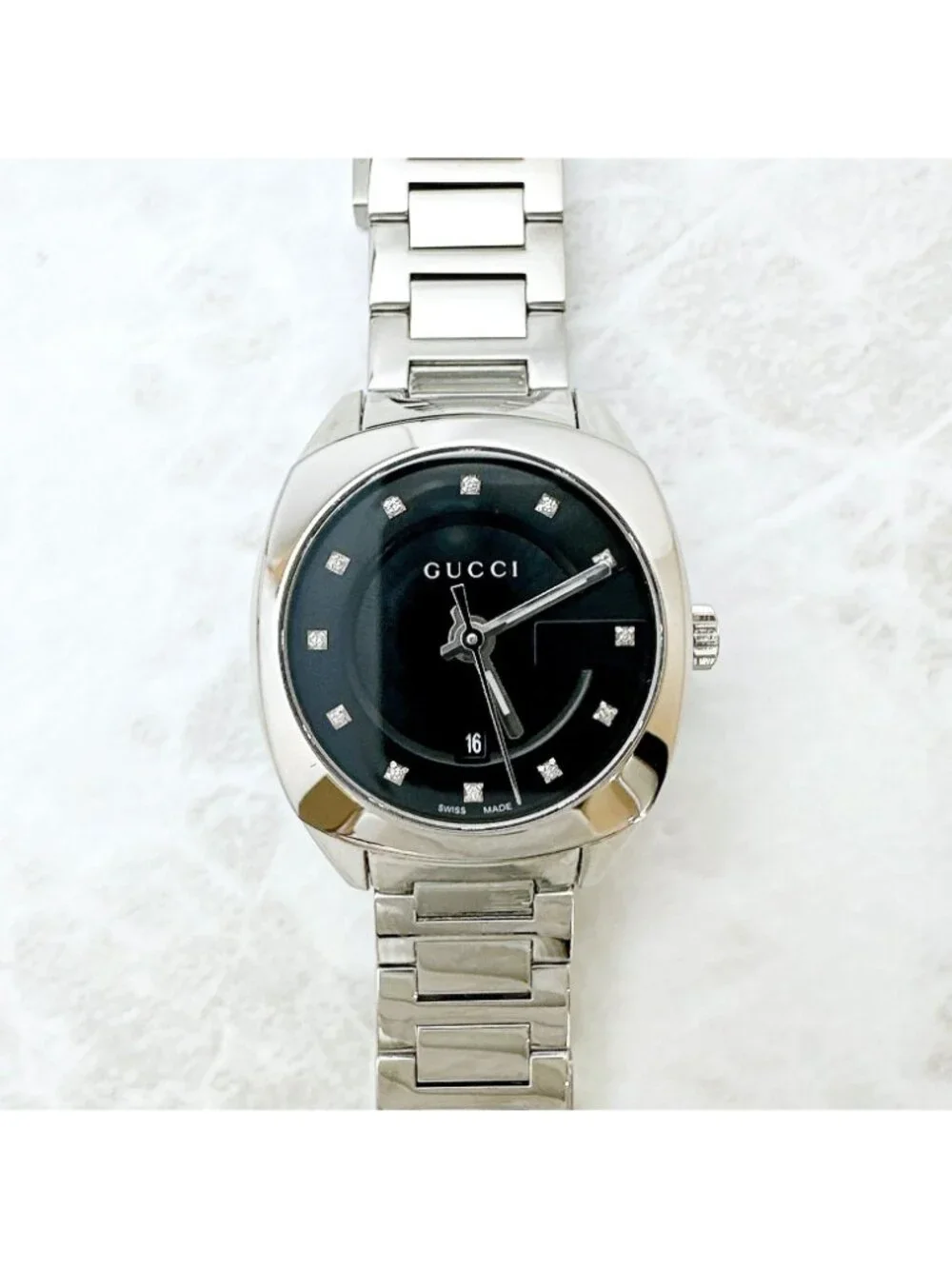 Gucci 142.5 Watch Diamond Quartz Stainless Steel 15.5